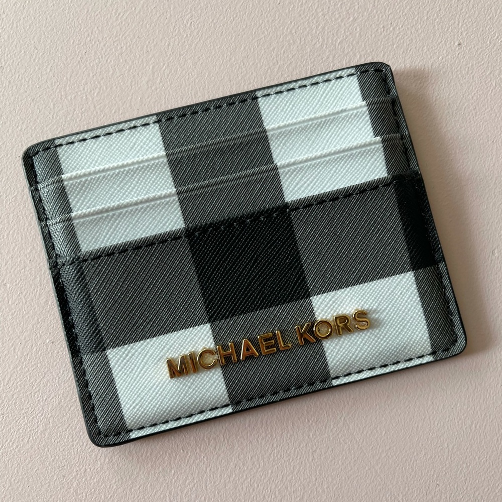 Michael Kors Black and White Gingham Print Wallet